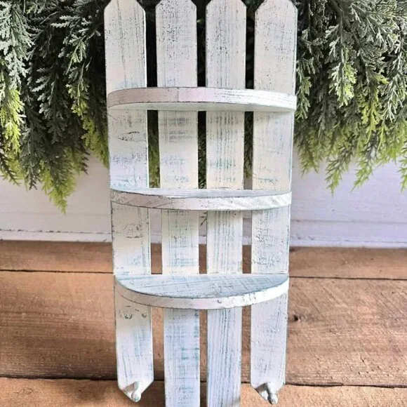 White & Teal Picket Fence Peg Key Rack Wall Hanging Primitive Farmhouse Shelf - Picture 8 of 8